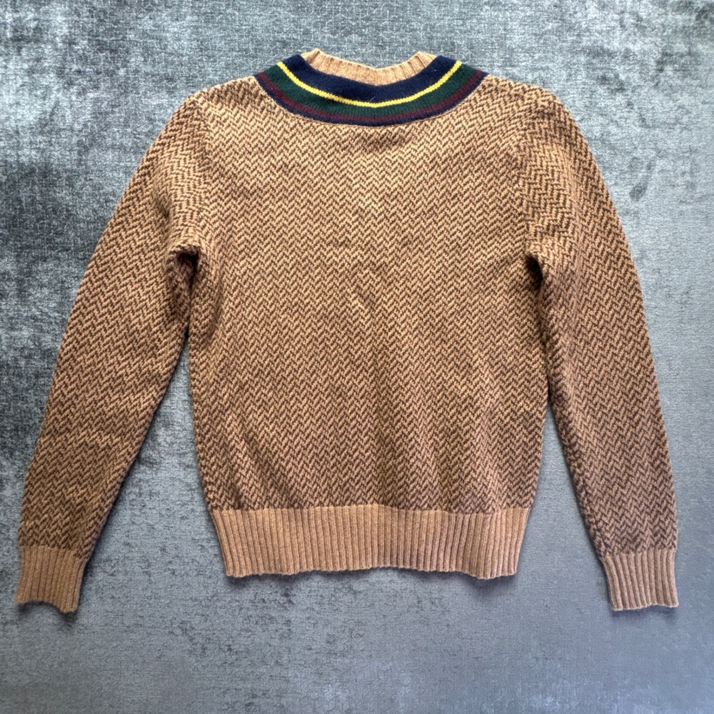 Polo Ralph Lauren Sweater Mens Medium Brown Herringbone Wool Cashmere V-Neck - Picture 2 of 14